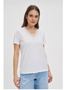 Moodo Tricou de damă cu decolteu decorat – alb