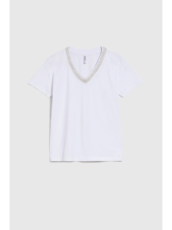 Moodo Tricou de damă cu decolteu decorat – alb