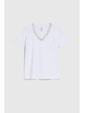 Moodo Tricou de damă cu decolteu decorat – alb