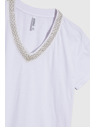 Moodo Tricou de damă cu decolteu decorat – alb