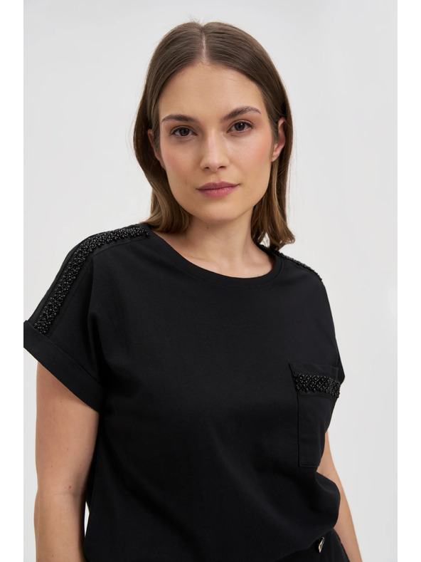 Moodo Tricou de damă cu mărgele Moodo – negru