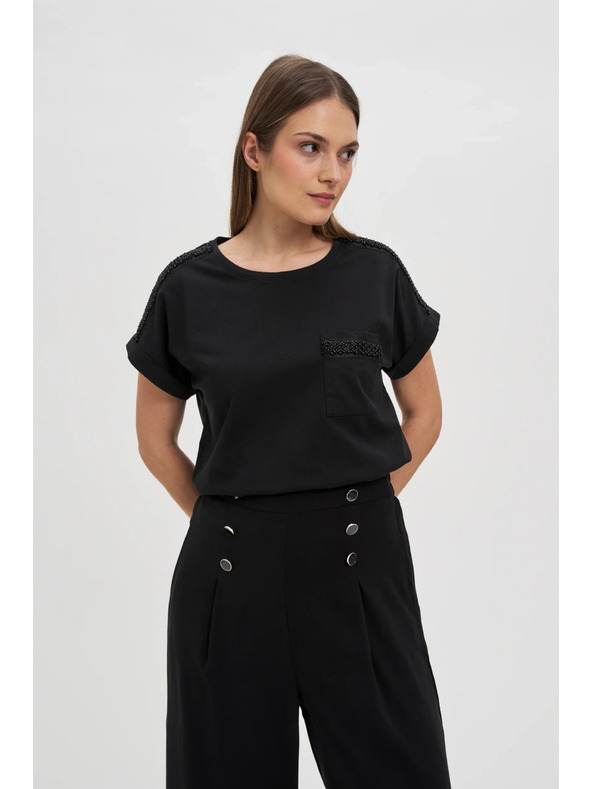 Moodo Tricou de damă cu mărgele Moodo – negru