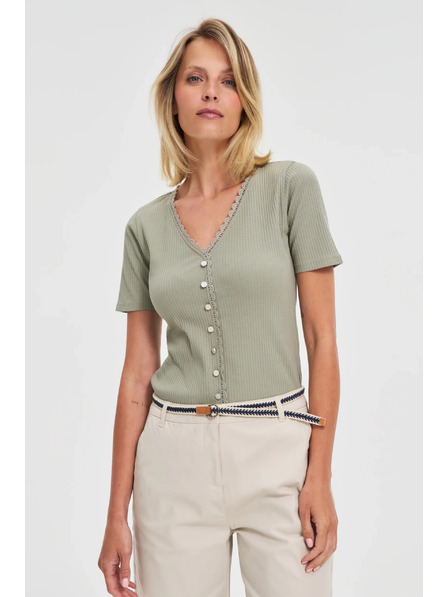 Moodo Tricou damă măsliniu cu nasturi