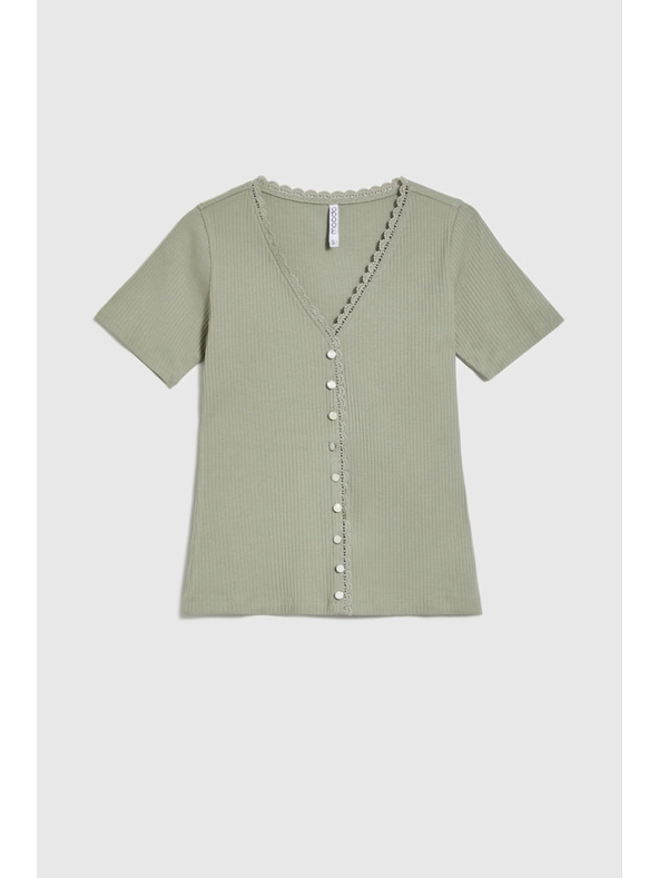 Moodo Tricou damă măsliniu cu nasturi