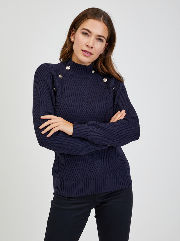 Orsay Pulover de damă de culoare albastru închis cu nasturi decorativi O