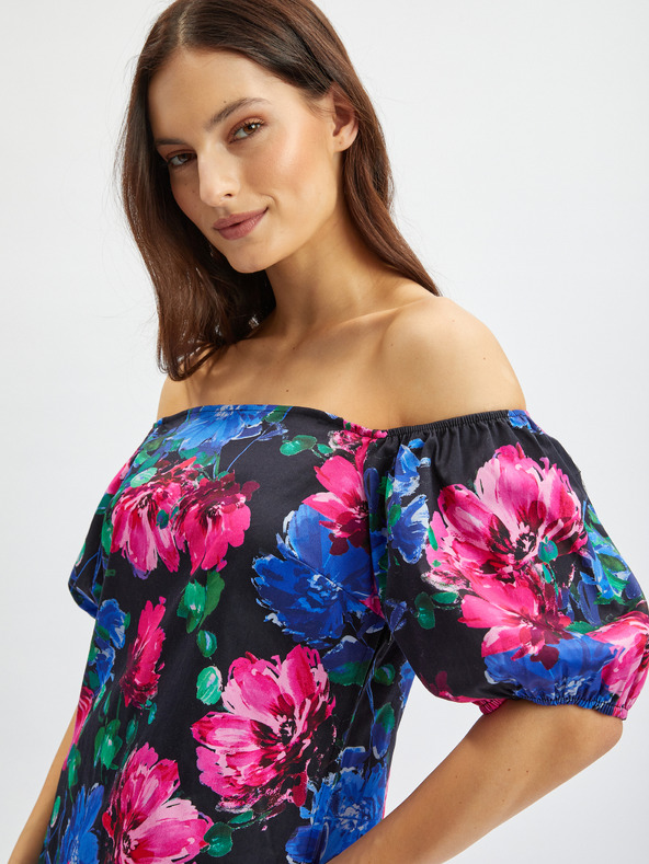 Orsay Rochie florala damă roz și neagră ORSAY