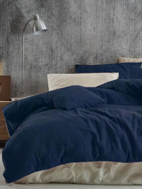 Kvalitex Lenjerie de pat din muselină 140x200, 70x90cm albastru închis Kvalitex