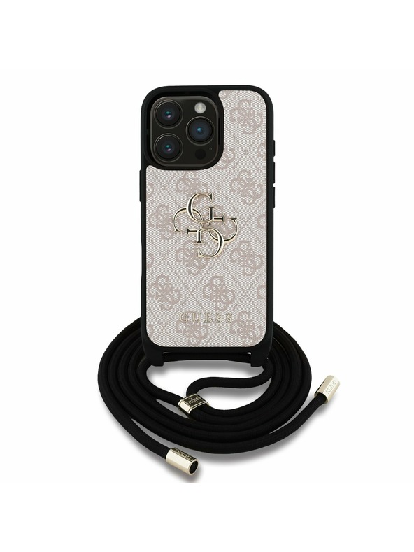 Guess Guess PU 4G Metal Logo Curea Crossbody Carcasă Spate pentru iPhone 16 Pro Roz