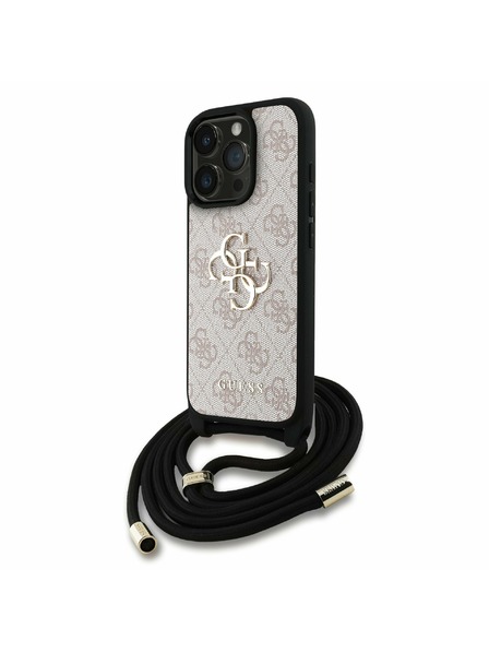 Guess Guess PU 4G Metal Logo Curea Crossbody Carcasă Spate pentru iPhone 16 Pro Max Roz