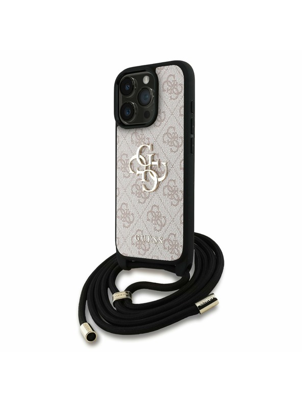 Guess Guess PU 4G Metal Logo Curea Crossbody Carcasă Spate pentru iPhone 16 Pro Max Roz