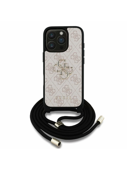 Guess Guess PU 4G Metal Logo Curea Crossbody Carcasă Spate pentru iPhone 16 Pro Max Roz