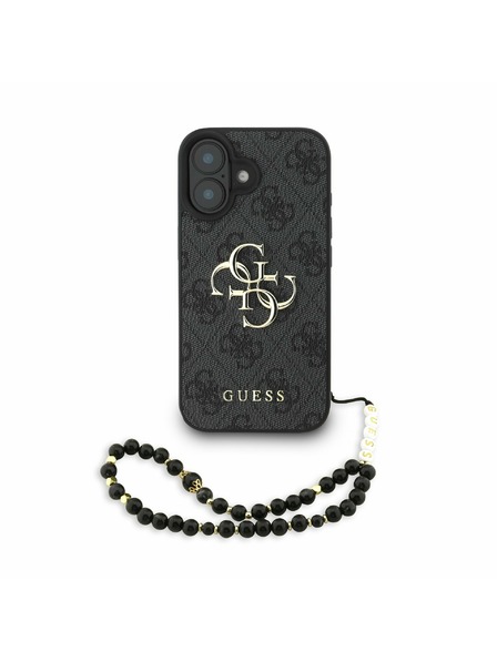 Guess Guess PU 4G Metal Logo Curea Carcasă Spate pentru iPhone 16 Negru