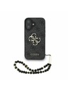 Guess Guess PU 4G Metal Logo Curea Carcasă Spate pentru iPhone 16 Negru