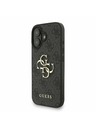 Guess Guess PU 4G Metal Logo Curea Carcasă Spate pentru iPhone 16 Negru