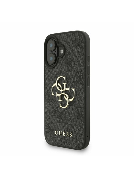 Guess Guess PU 4G Metal Logo Curea Carcasă Spate pentru iPhone 16 Negru