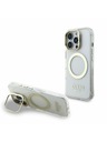Guess Guess IML Gold Outline Stand Ramă Cameră MagSafe Carcasă Spate pentru iPhone 16 Pro Transparent