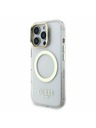 Guess Guess IML Gold Outline Stand Ramă Cameră MagSafe Carcasă Spate pentru iPhone 16 Pro Transparent