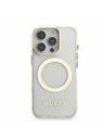 Guess Guess IML Gold Outline Stand Ramă Cameră MagSafe Carcasă Spate pentru iPhone 16 Pro Transparent