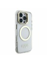 Guess Guess IML Gold Outline Stand Ramă Cameră MagSafe Carcasă Spate pentru iPhone 16 Pro Transparent