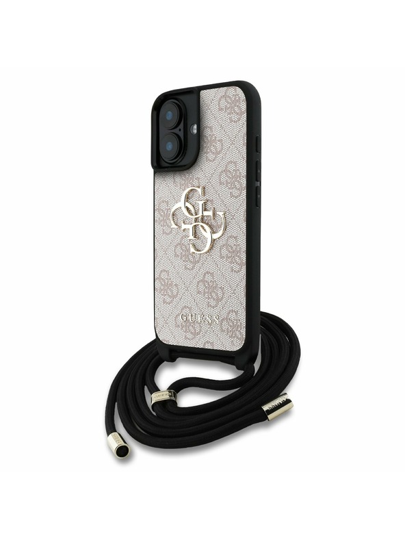 Guess Guess PU 4G Metal Logo Curea Crossbody Carcasă Spate pentru iPhone 16 Roz