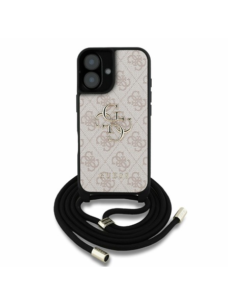 Guess Guess PU 4G Metal Logo Curea Crossbody Carcasă Spate pentru iPhone 16 Roz