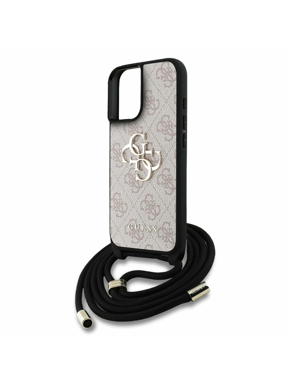Guess Guess PU 4G Metal Logo Curea Crossbody Carcasă Spate pentru iPhone 16 Roz