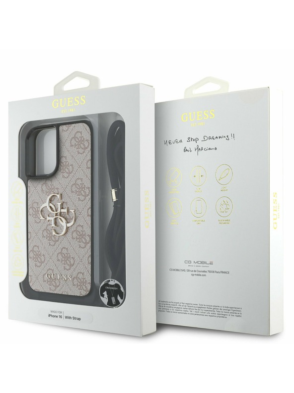 Guess Guess PU 4G Metal Logo Curea Crossbody Carcasă Spate pentru iPhone 16 Roz