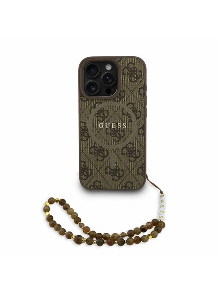 Guess Guess PU Piele 4G Inel Colorat Curea MagSafe Carcasă Spate pentru iPhone 16 Pro Maro