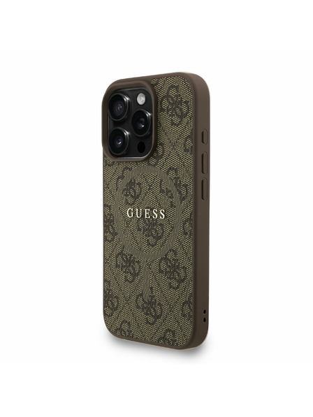 Guess Guess PU Piele 4G Inel Colorat Curea MagSafe Carcasă Spate pentru iPhone 16 Pro Maro