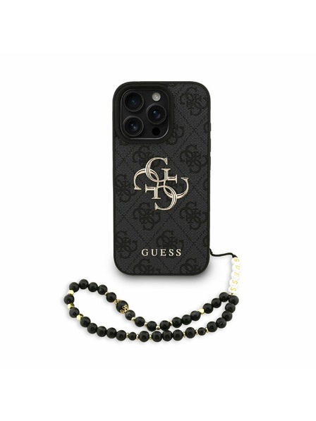 Guess Guess PU 4G Metal Logo Curea Carcasă Spate pentru iPhone 16 Pro Max Negru