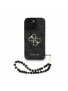 Guess Guess PU 4G Metal Logo Curea Carcasă Spate pentru iPhone 16 Pro Max Negru