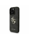 Guess Guess PU 4G Metal Logo Curea Carcasă Spate pentru iPhone 16 Pro Max Negru