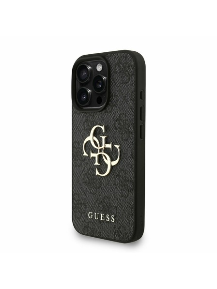 Guess Guess PU 4G Metal Logo Curea Carcasă Spate pentru iPhone 16 Pro Max Negru