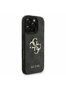 Guess Guess PU 4G Metal Logo Curea Carcasă Spate pentru iPhone 16 Pro Max Negru