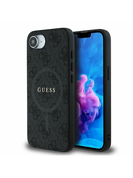 Guess Guess PU Piele 4G Inel Colorat MagSafe Carcasă Spate pentru iPhone 16e Negru