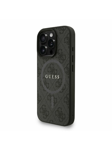 Guess Guess PU Piele 4G Inel Colorat Curea MagSafe Carcasă Spate pentru iPhone 16 Pro Max Negru