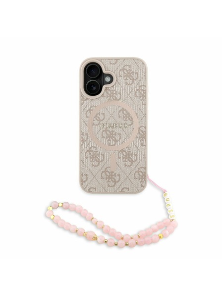 Guess Guess PU Piele 4G Inel Colorat Curea MagSafe Carcasă Spate pentru iPhone 16 Roz