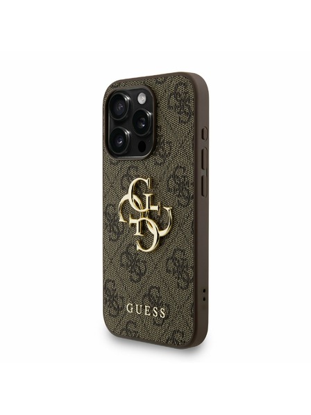 Guess Guess PU 4G Metal Logo Curea Carcasă Cameră Spate pentru iPhone 15 Pro Maro