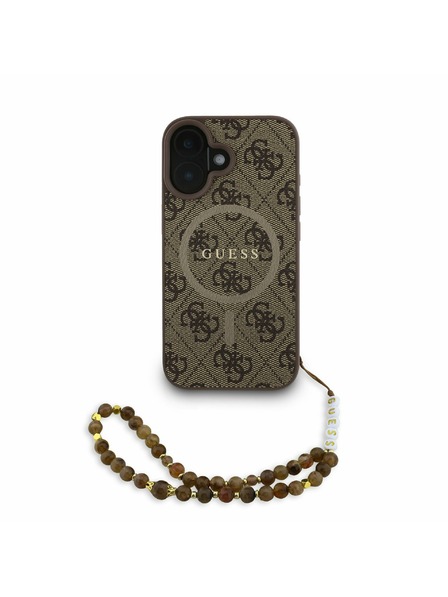 Guess Guess PU Piele 4G Inel Colorat Curea MagSafe Carcasă Spate pentru iPhone 16 Maro