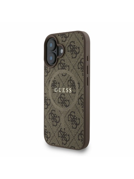 Guess Guess PU Piele 4G Inel Colorat Curea MagSafe Carcasă Spate pentru iPhone 16 Maro