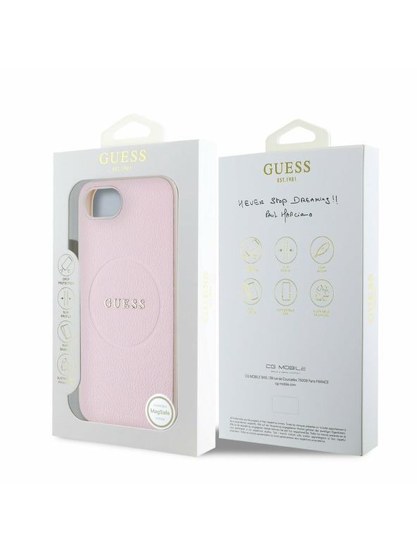 Guess Guess PU Grained Classic Logo MagSafe Carcasă Spate pentru iPhone 16e Roz