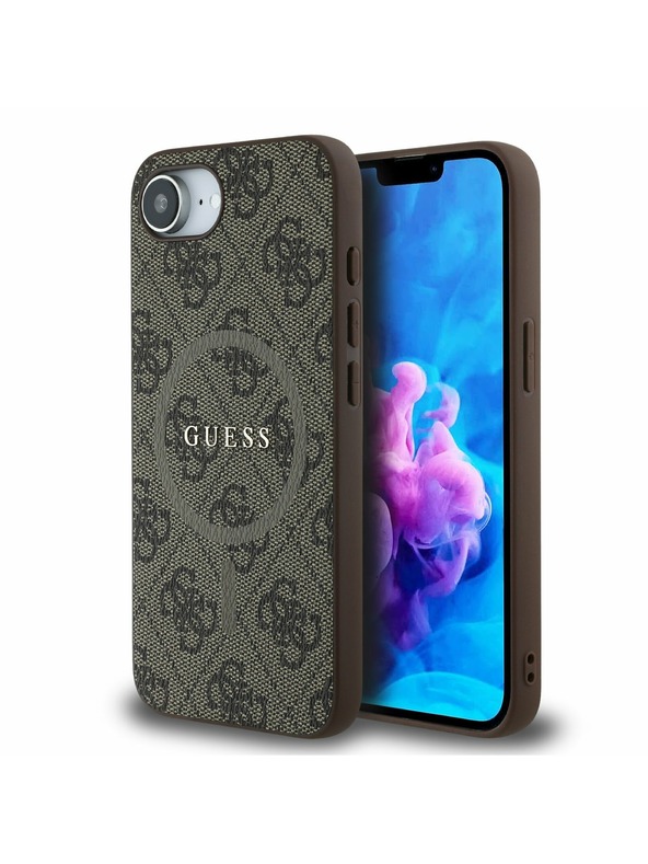 Guess Guess PU Piele 4G Inel Colorat MagSafe Carcasă Spate pentru iPhone 16e Maro