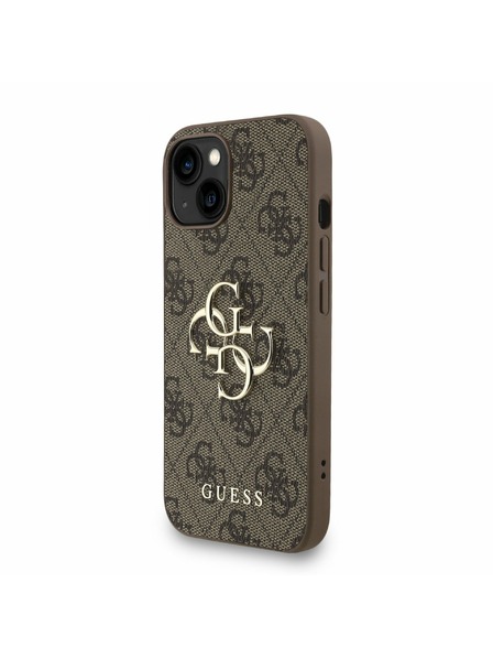 Guess Guess PU 4G Metal Logo Curea Carcasă Spate pentru iPhone 15 Maro