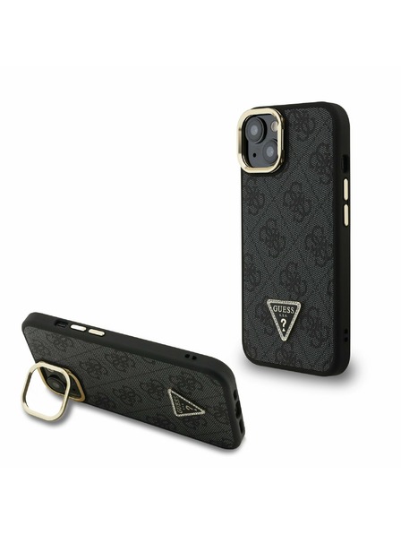 Guess Guess PU 4G Strass Triunghi Logo Stand Carcasă Cameră MagSafe pentru iPhone 13 Negru