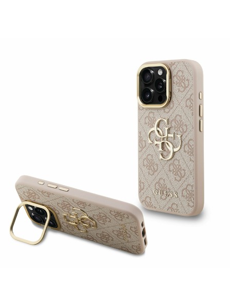 Guess Guess PU 4G Metal Logo Suport Ramă Cameră Carcasă Spate pentru iPhone 15 Pro Max Roz