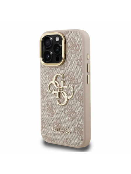 Guess Guess PU 4G Metal Logo Suport Ramă Cameră Carcasă Spate pentru iPhone 15 Pro Max Roz
