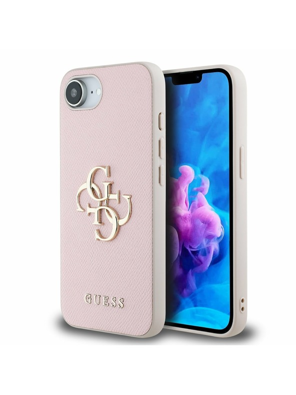 Guess Guess PU Grained 4G Metal Logo Carcasă Spate pentru iPhone 16e Roz