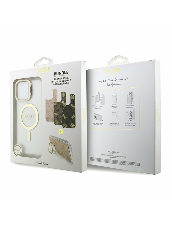 Guess Guess PC/TPU Electroplacat Suport Ramă Cameră MagSafe Carcasă Spate cu Fundal Interschimbabil pentru iPhone 16 Pro Max