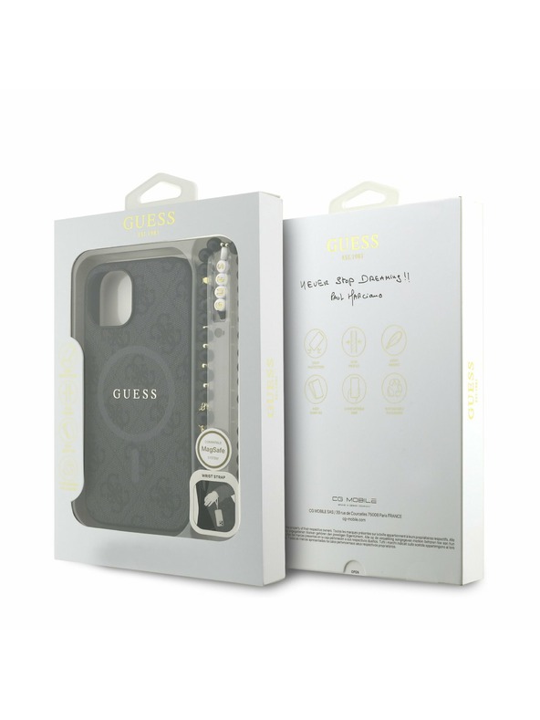 Guess Guess PU Piele 4G Inel Colorat Curea MagSafe Carcasă Spate pentru iPhone 14 Negru