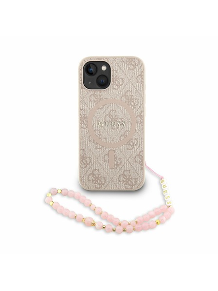 Guess Guess PU Piele 4G Inel Colorat Curea MagSafe Carcasă Spate pentru iPhone 15 Roz